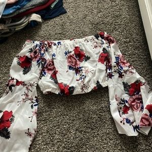 XL white floral crop top